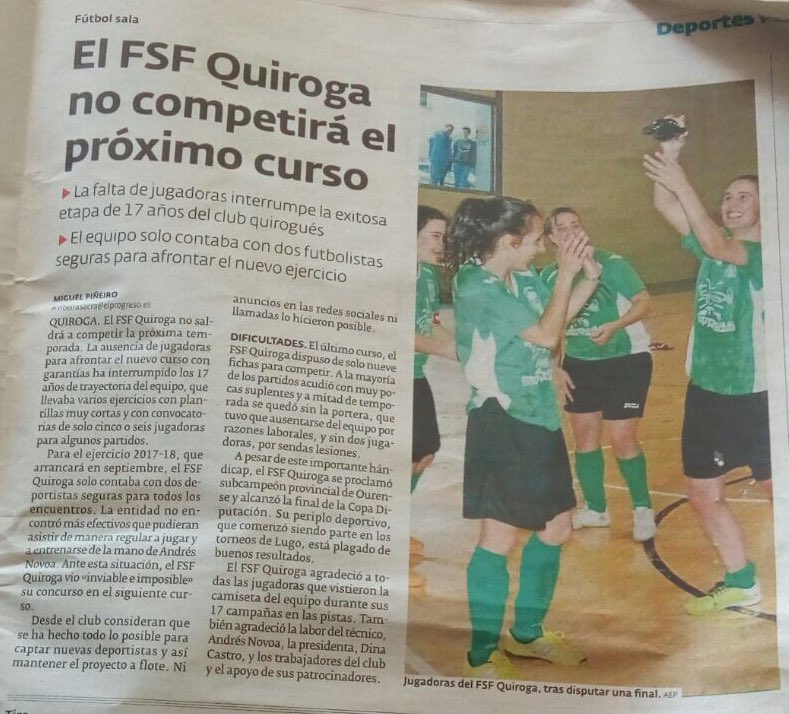 FsfQuiroga's tweet photo. Hoxe os xornais " La Voz de Galicia" e "El Progreso" recollían unha noticia sobre a situación do noso equipo. https://t.co/GJObscvCwL