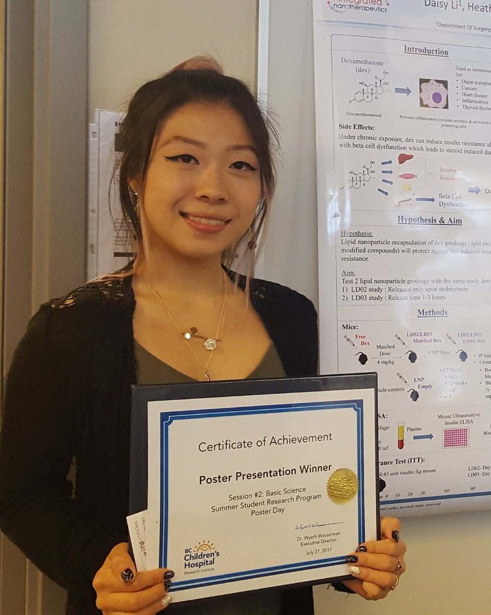 Congrats to Daisy for winning poster award!!! Proud supervisors here 😊 <a href="/BruceVerchere/">Bruce Verchere</a> <a href="/IntegratedNTX/">Integrated NTX</a> <a href="/BCCHresearch/">BC Children's Hospital Research Institute</a> #trainingthefuture