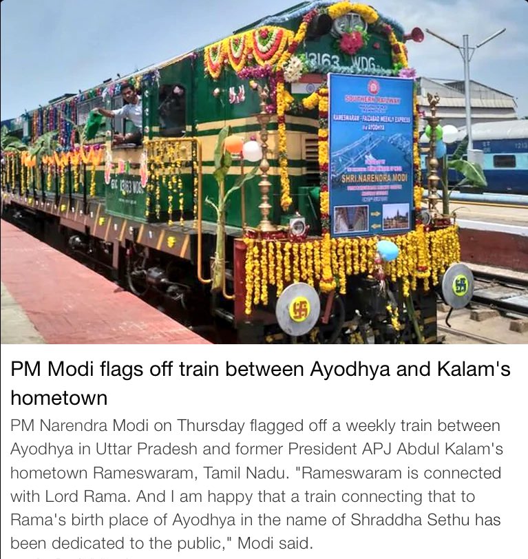 FastNewsDelhi's tweet photo. PM Modi ji flags off train between Ayodhya & Kalam's hometown. This has lot of significance. @sureshpprabhu
#promisesinmotion https://t.co/ur4WSR0Tt5