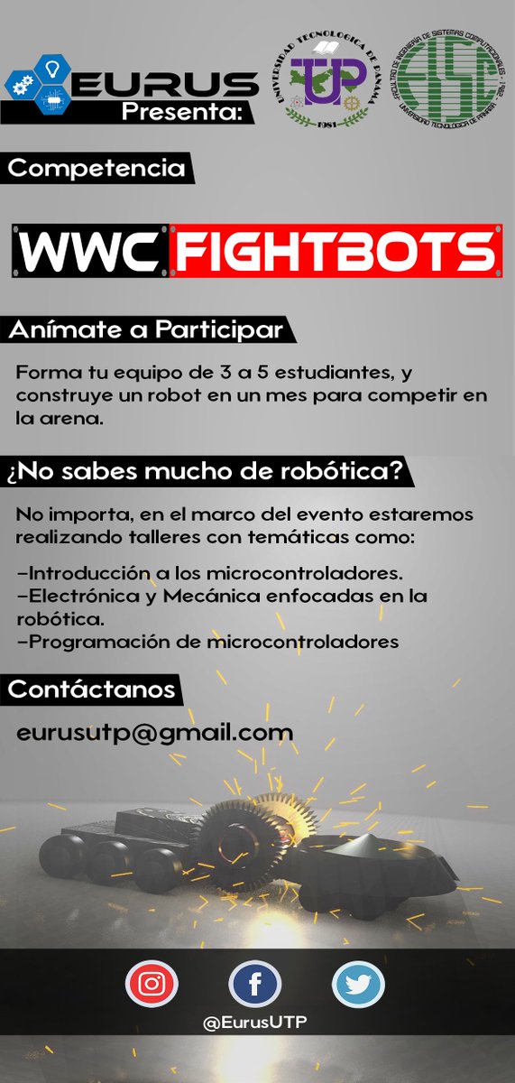 EurusUTP's tweet photo. Anímate a participar!!! Contáctanos  #EurusUtp #FightBots https://t.co/rE8q2QER0P