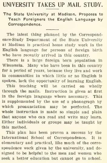 ScottAACarter's tweet photo. UW taught English via phonographs in 1907 "to the men and women who seek a better education but cannot go to school." #WIIdea @UWMadArchives https://t.co/Axl5ylXqw9