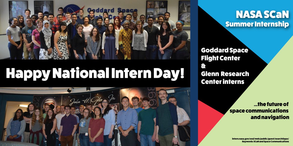 NASASCaN's tweet photo. Happy #NationalInternDay! This summer, over 80 interns between @NASAGoddard &amp; @NASAglenn are working on space comm &amp; nav projects.
#SCaNSIP https://t.co/utnsJB9re8