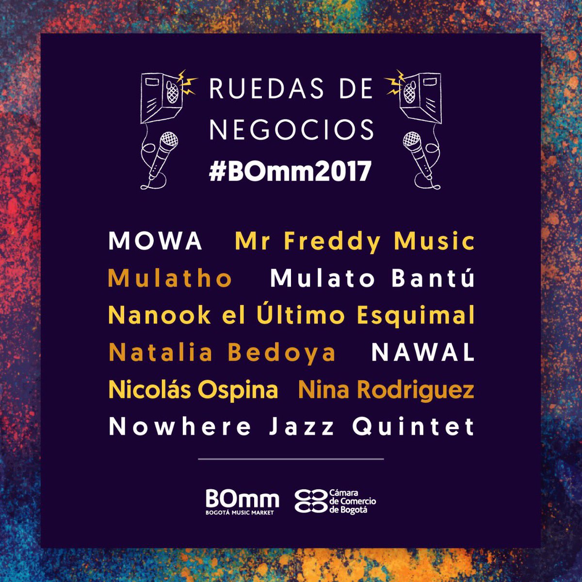 BOmm_Bogota's tweet photo. Y tenemos pila 🔋para rato. Estos artistas también estarán en las Ruedas de Negocios del #BOmm2017 https://t.co/SNibv375wm