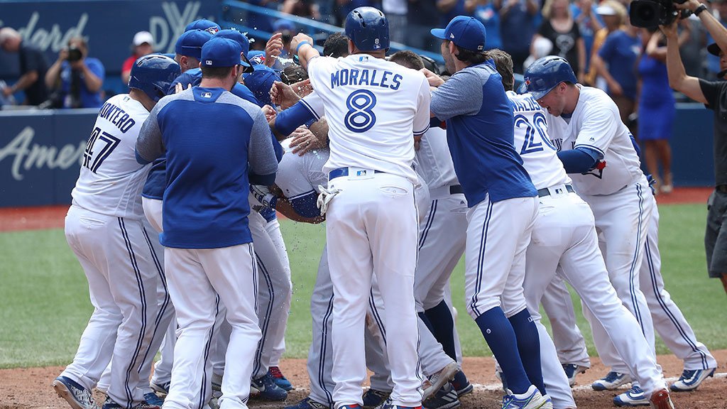 BlueJays's tweet photo. You'll always remember your first #walkoff home run. #LetsRise https://t.co/OrswWgVZOe