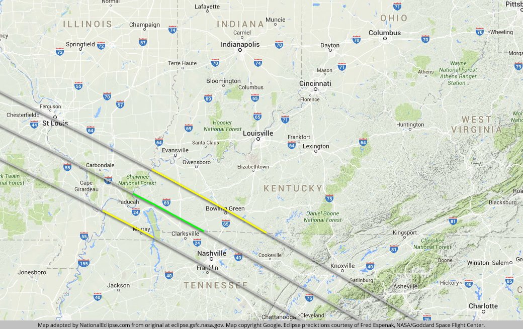 In Kentucky, the #NationalEclipse will travel 96 miles along the centerline in about 4 minutes.