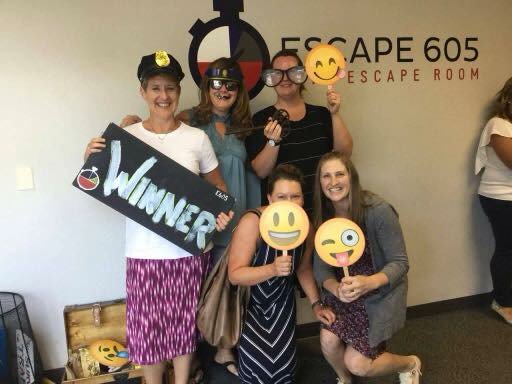 TSP_inc's tweet photo. We escaped! #TeamTSP pulled off a bank heist and broke out of Aunt Edna's condo at @Escape605. https://t.co/xafCoasCK1