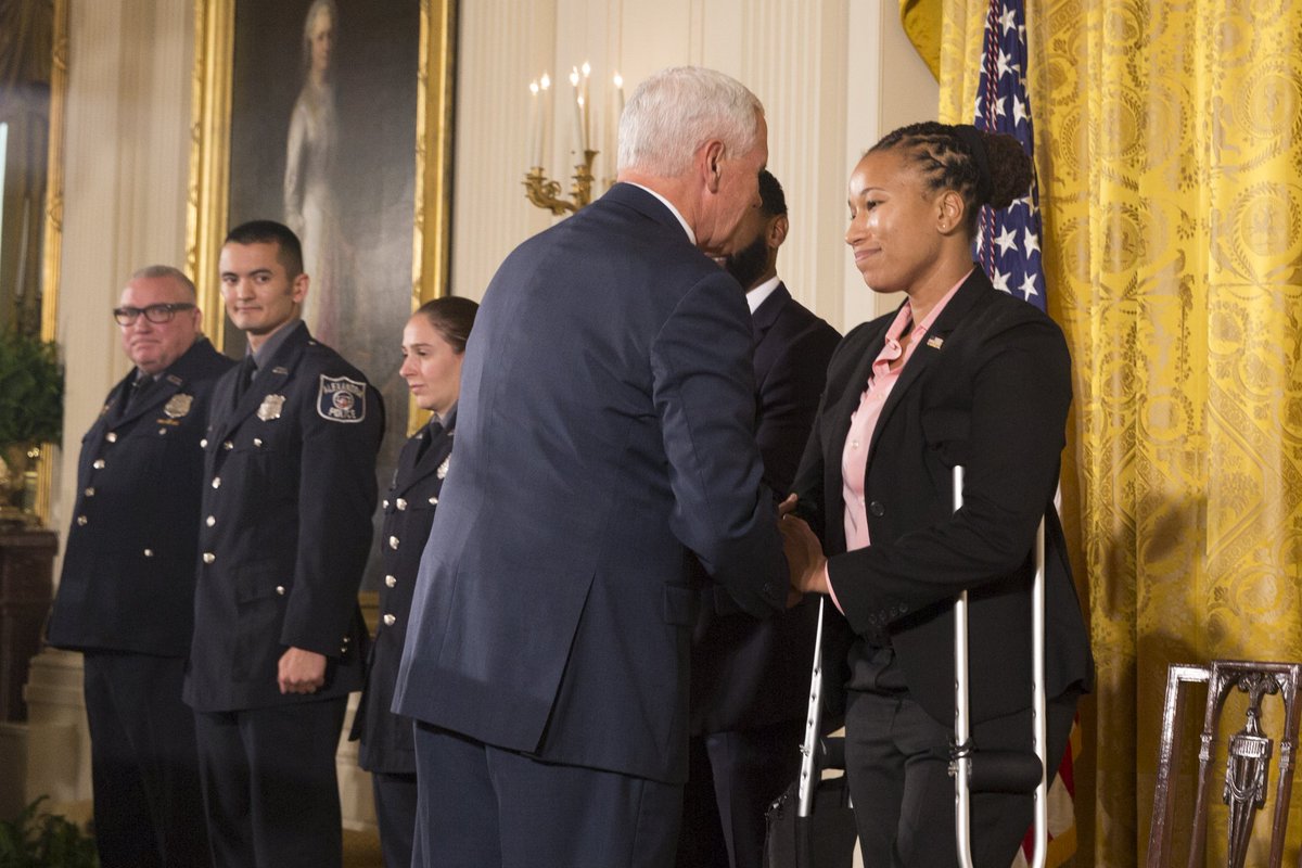 VP45's tweet photo. As @POTUS said, "These officers saved the lives of every innocent person on the field that day...they are American heroes &amp; we salute them." https://t.co/0IoaPgnAfc