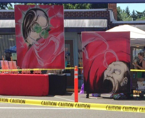 jonstrode's tweet photo. #tbt to #oakgrovetrolleytrail fest with #metalman #paintings #oldschool #jonstrode #throwbackthursday #artisttwitter https://t.co/Fy9K43wxUS