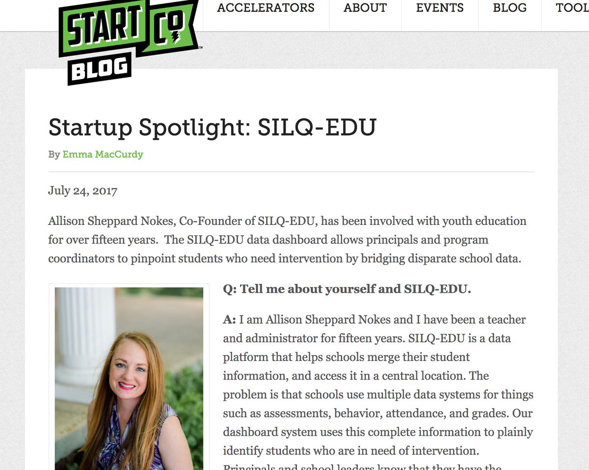 Thanks, <a href="/Start_Co/">Start_Co</a>!   Here's some press about our Data Analytics start-up, SILQ-EDU (<a href="/silqedu/">SILQ-EDU</a>) bit.ly/2v3KfiN