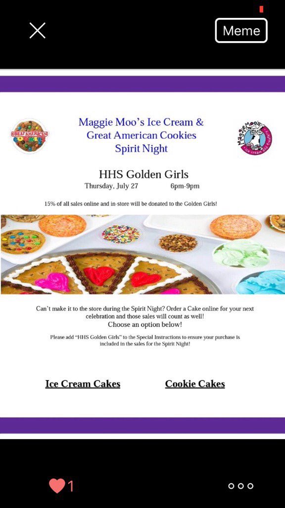 Please come support the Golden Girls at Maggie Moos tonight from 6-9!!!