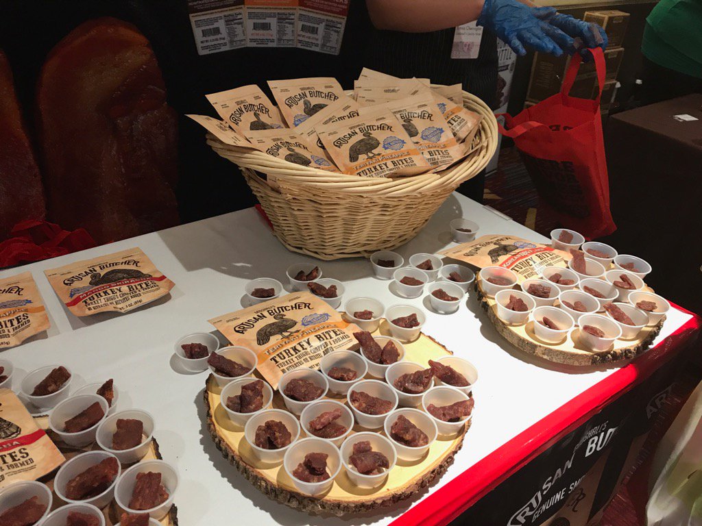 pgrocer's tweet photo. A display of #ArtisanButcher #TurkeyBites at the #SnackAttack #EditorsShowcase in NYC -- Korean BBQ SKU was delish https://t.co/N76YCDy3L0