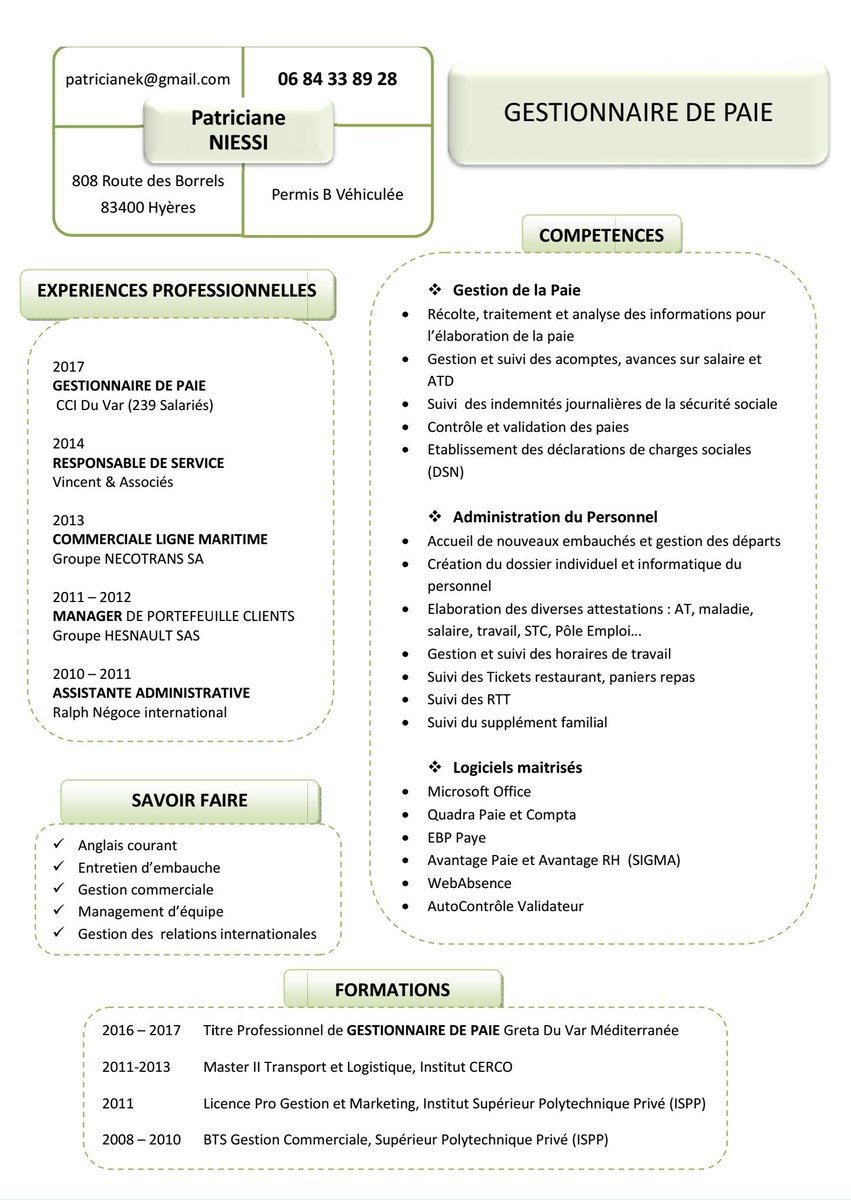 PatricianeK's tweet photo. Je recherche un #CDI / #CDD de #GestionnairePaie à #Hyeres ou #Var 
#RT appréciés 🆙
#i4Emploi #i4EmploiR @i4Emploi https://t.co/eOafDT5pYg