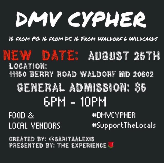 kwestmarkz's tweet photo. Catch #AbstractCampus me n @JuiceHarden at the #DMVcypher August 25th!!! Get tickets online for the $5 entry otherwise its $15 at the door https://t.co/dWdookrazT