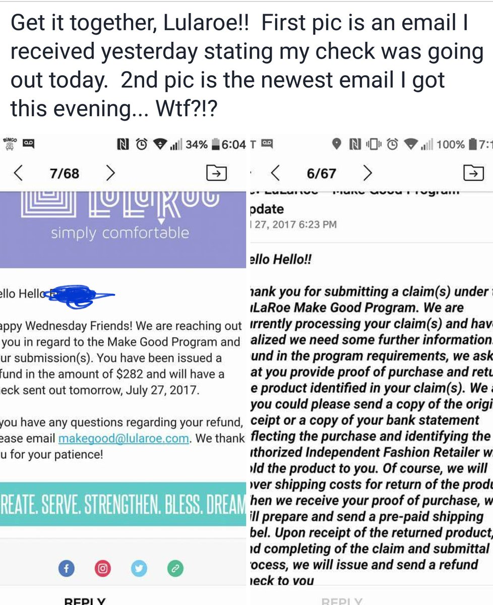 AngryFink's tweet photo. Shew! Approval AND denial in a 2 day span! #lularoevision17 #refundsforalllularoe #becauseoflularoe #Incompetence https://t.co/jGps6DS5EO