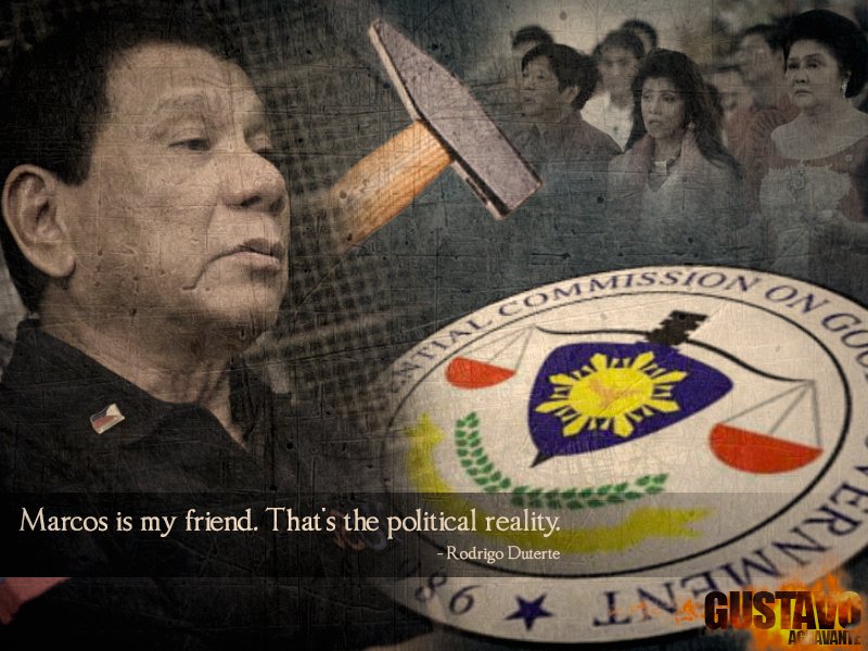 jakeagravante's tweet photo. As a thank you gift for the Marcoses, Du30 will abolish the agency that goes after their ill-gotten wealth. What do you expect from a crony? https://t.co/trttqR9QaQ
