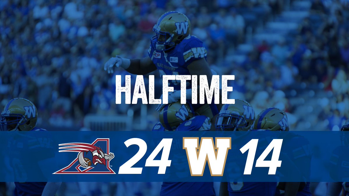 Wpg_BlueBombers's tweet photo. Halftime:

MTL 24 | WPG 14
#CFLGameDay https://t.co/sOh0R3jixX
