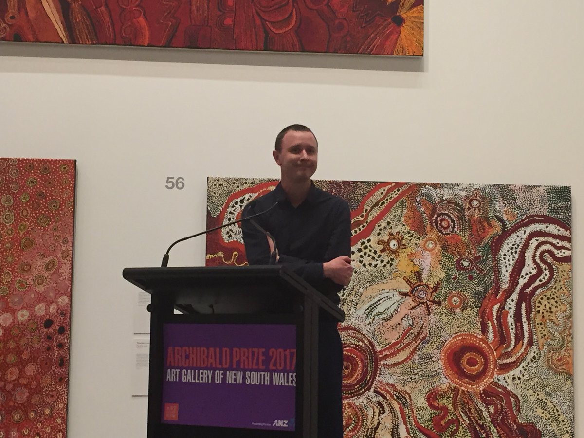 ArtsHub's tweet photo. Mitch Cairns has won the 2017 #Archibald prize with a painting of his wife, artist Agatha Gothe-Snape @ArtGalleryofNSW https://t.co/lEl5D2XCAa
