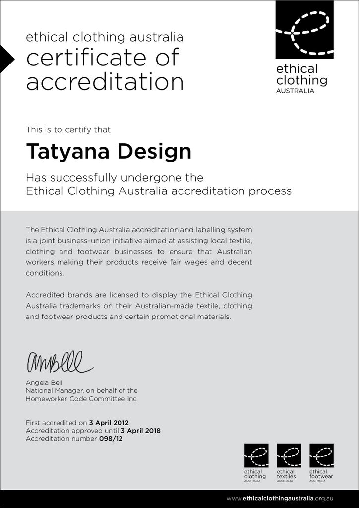 @TatyanaDesign got it re-accreditation with @ethicalclothingaustralia!
#luxurysleepwear #couture #madeinMelbourne #ethicalclothingaustralia