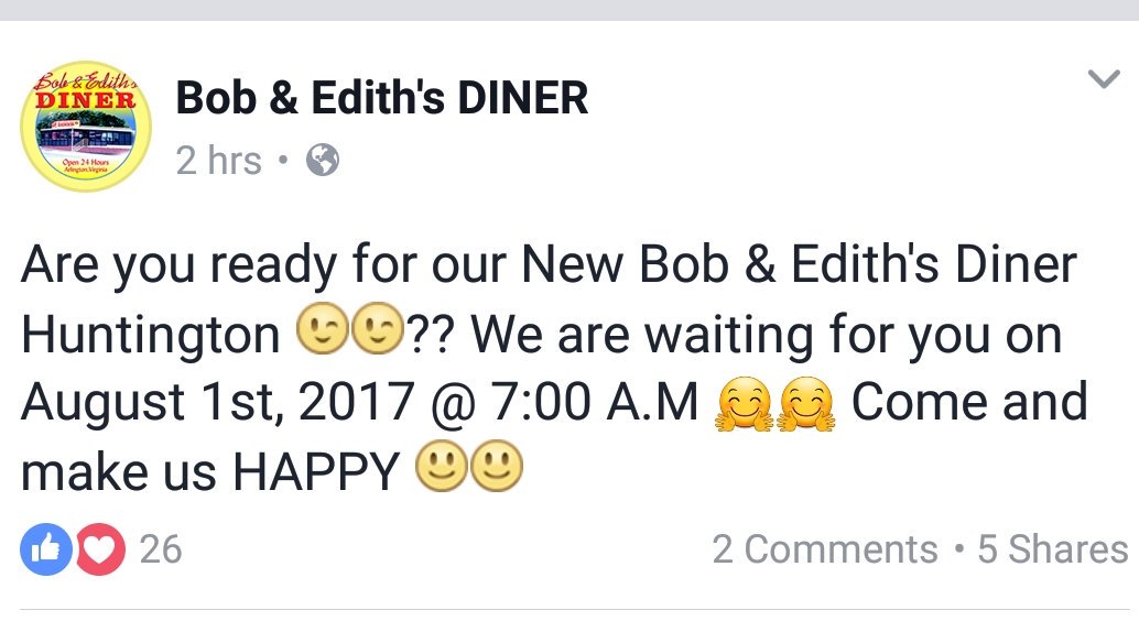 route1corridor's tweet photo. Bob &amp; Edith's announced on Facebook tonight that they will open their new North Kings Highway location on August 1st https://t.co/QurkLFEjRe