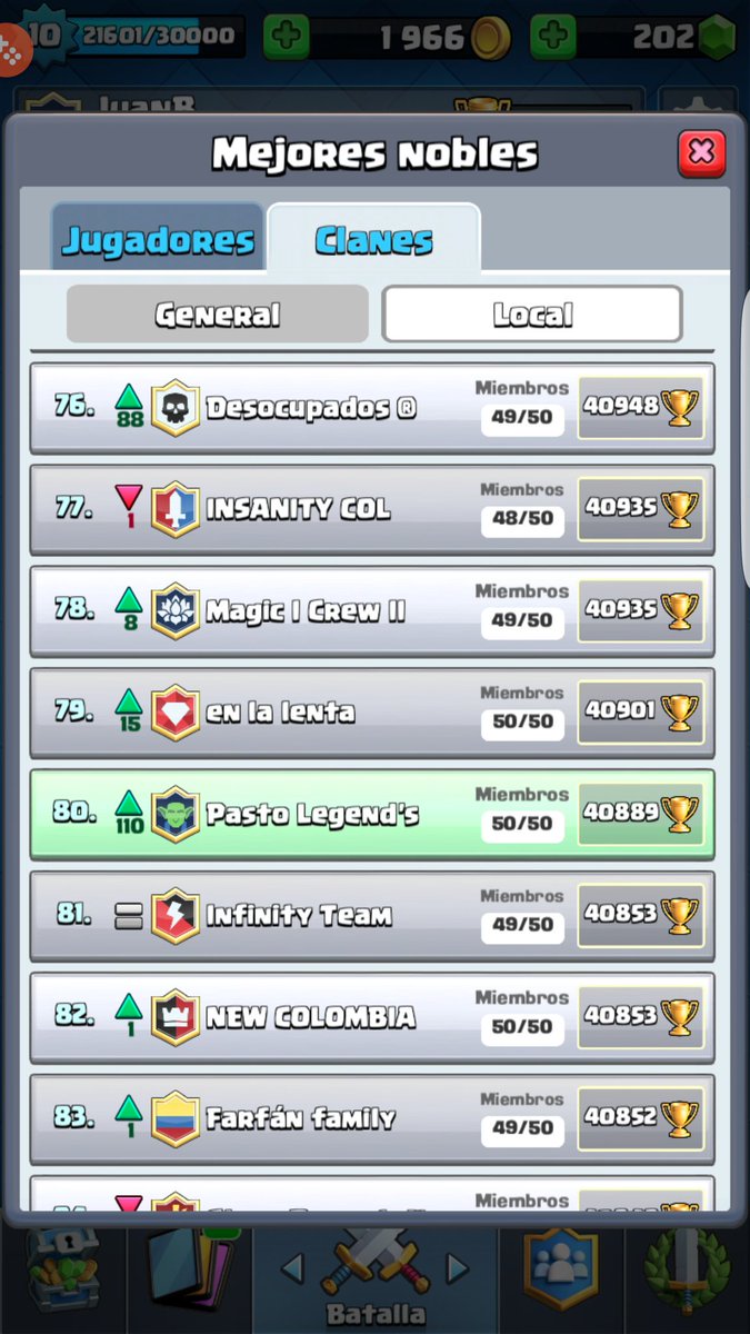 PastoLegends's tweet photo. Mas y mas serca de estar entre los mejores clanes de colombia #PL'S #RoadTop
💪🔝🏆 @GuzzyGame @PrincesaCup @LigaColombiaCR  @GolemsVendetta https://t.co/r6gL8PwNuw