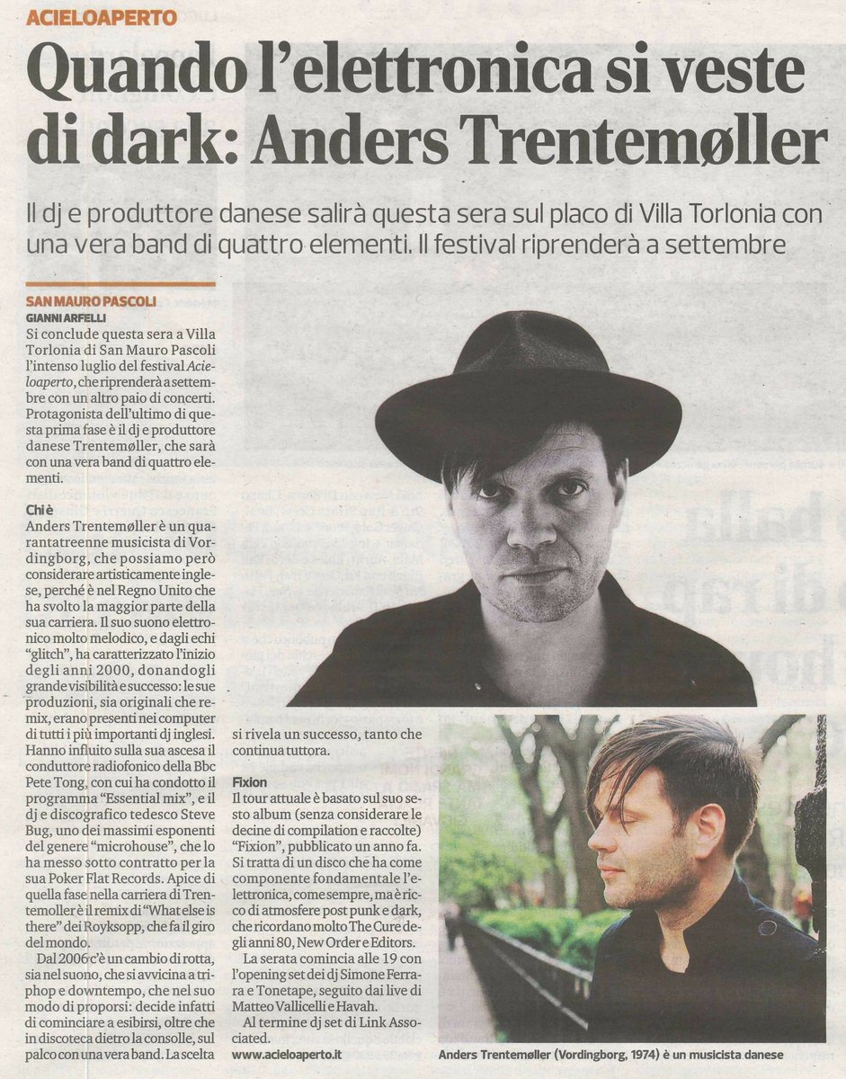 MonogawaB's tweet photo. Stasera @trentemoeller live #acieloaperto Villa Torlonia #SanMauroPascoli Opening #stereofonica @TonetapeReal #havah @MatteoVallicell https://t.co/jWROVUc7Ou