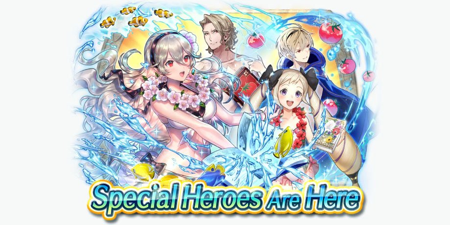 Leo, Xander, Corrin, and Elise are now available in swimsuits! #FEHeroes bit.ly/2h8f6FC