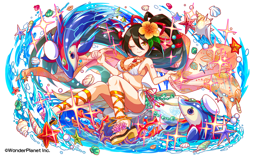 クラッシュフィーバー公式 クラフィ ユニット紹介 盛夏滄海の命神母 イザナミ をご紹介 自慢の水着でビーチの視線を独り占め のはずが ビーチの管理人を名乗る フレイ にケチをつけられてしまいました オレンジをアクセントに 和のテイストも