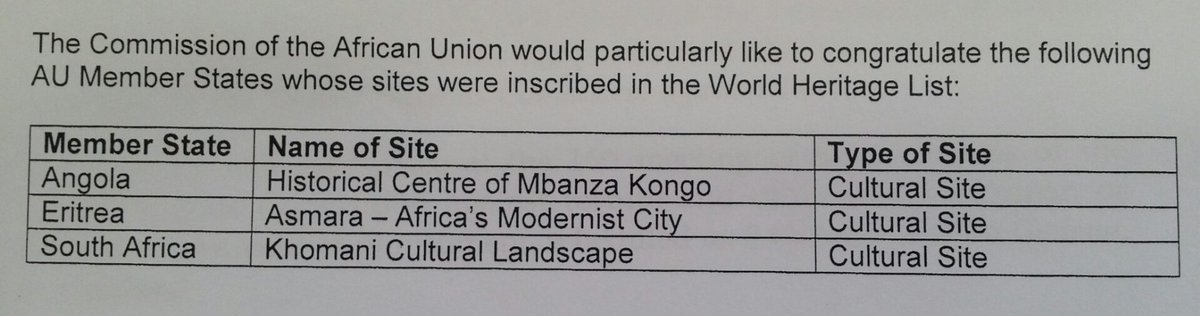biniamb's tweet photo. @_AfricanUnion Commission congratulated #Eritrea #Angola &amp; #SouthAfrica on the inscription of their sites on the @UNESCO World Heritage List https://t.co/L43agMYmIz