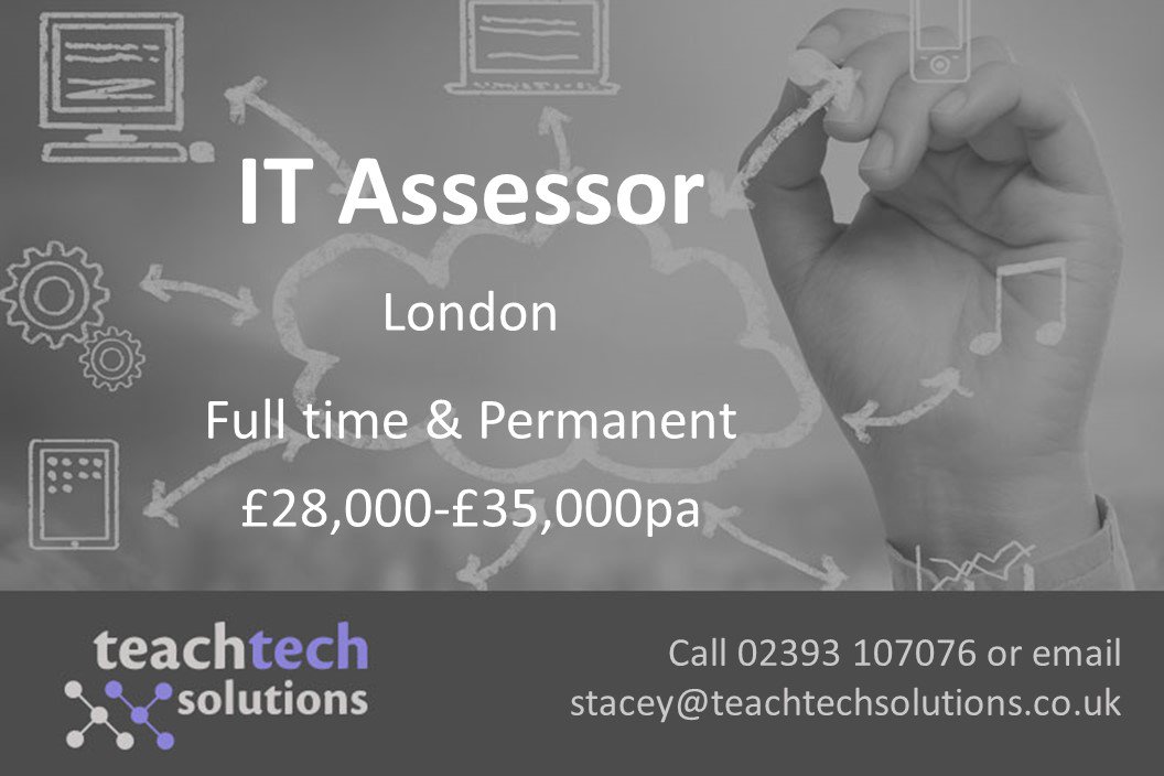 StaceyTeachTech's tweet photo. New role in: IT Assessor - London
@TeachTech_UK  #teachtech #apprenticeships #informationtechnology https://t.co/4iu09wXYMG