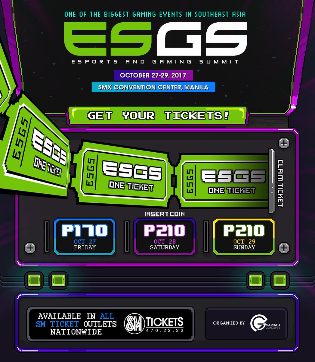 JBGariath's tweet photo. ESGS 2017 tickets is now available via SM Ticket outlets nationwide and website! https://t.co/TI0rlQ4gXu

#ESGS2017 #ESGSSEA https://t.co/xzUfhiybHq