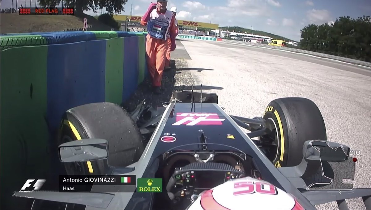 aabwh2's tweet photo. Unfortunate end to P1 for Antonio Giovinazzi at #Hungaroring. #F1 #motorsports #petrolhead https://t.co/y3TNKjO7g2