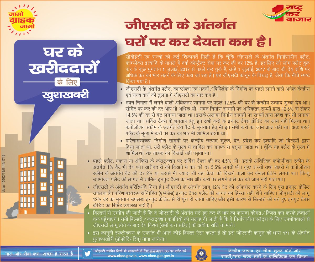 cbic_india's tweet image. घर के ख़रीददारों के लिए खुशखबरी!!
जीएसटी के अंतर्गत घरों पर कर देयता कम है । #GSTForCommonMan #GSTSimplified