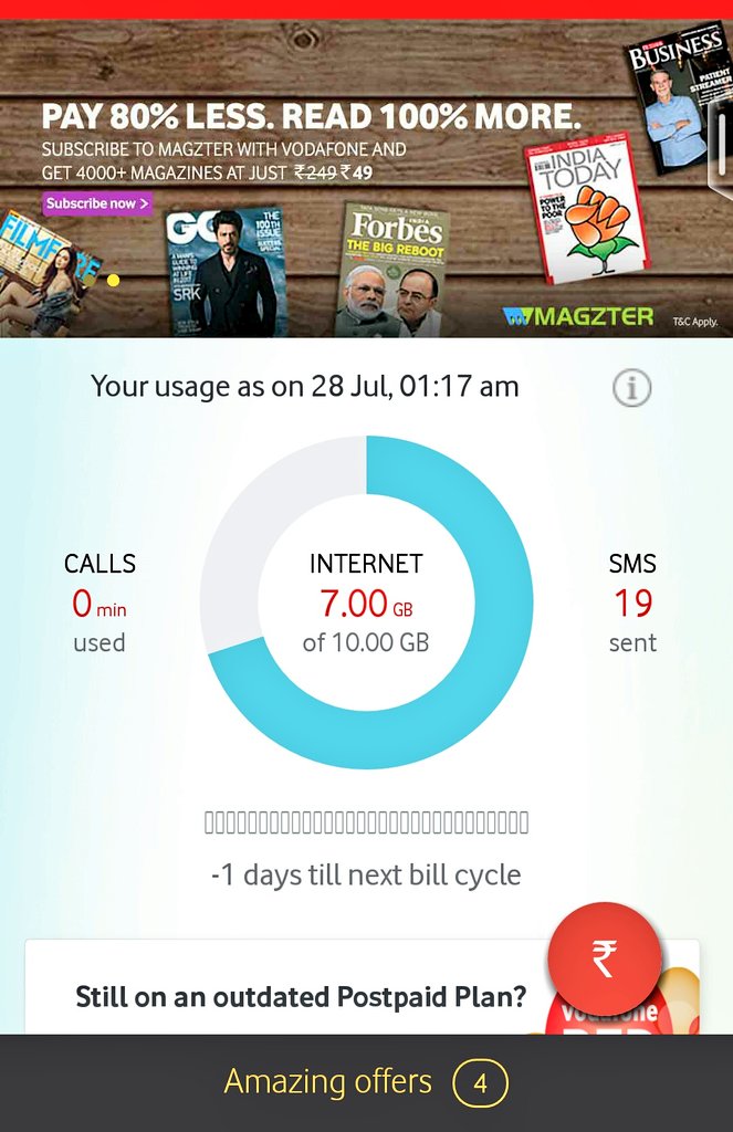 devnanimohit's tweet photo. @VodafoneIN why promise 10GB data when y'all are only providing 3GB at start of every billing cycle? Fed up of calling and complaining. https://t.co/kFPgjye4W0