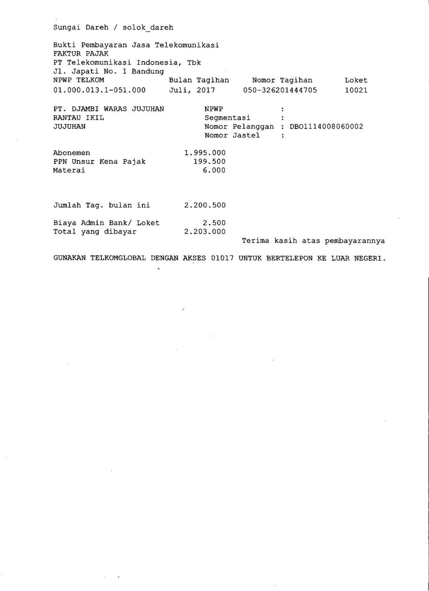 arif71190's tweet photo. @TelkomCare kami berlangganan speedy dengan Nomor Pelanggan DBO01114008060002. Kami selalu mengalami kendala di tiap bulannya. Bukti invoice https://t.co/SftNlvRGJS
