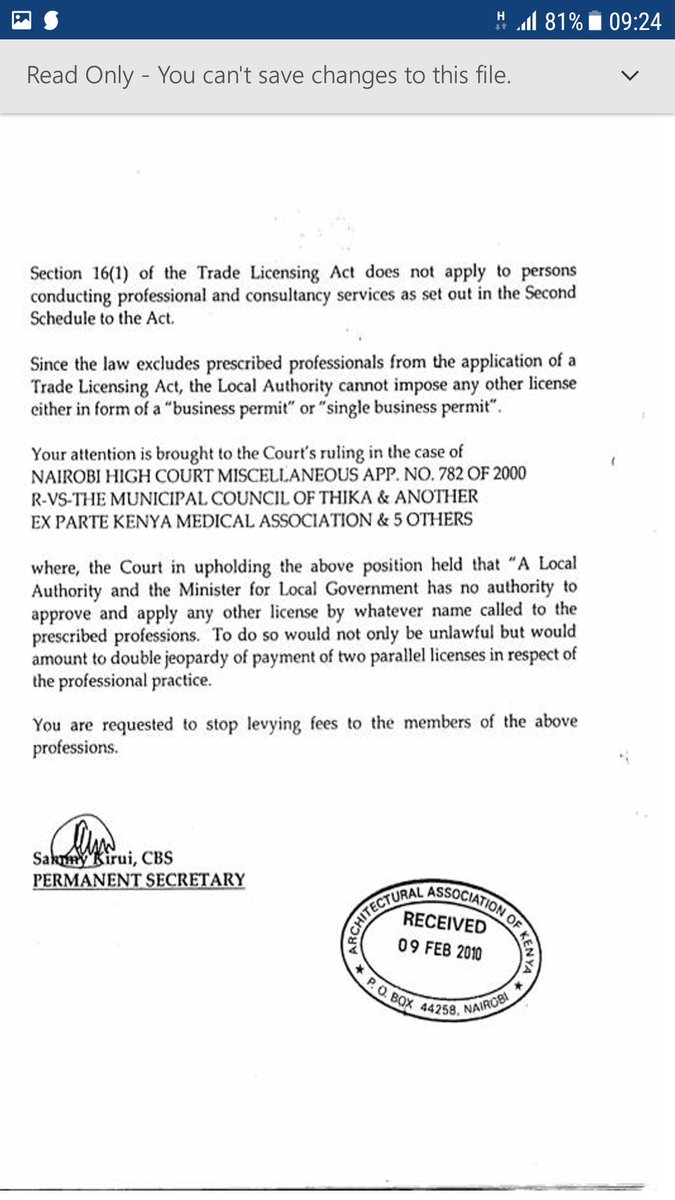 simonkigondu's tweet photo. On Single Business Permit - Professionals shall not be double taxed by Govt. Let @NairobiCounty stop harassing medical practitioners @kmpdu https://t.co/3eAKvPWgPO