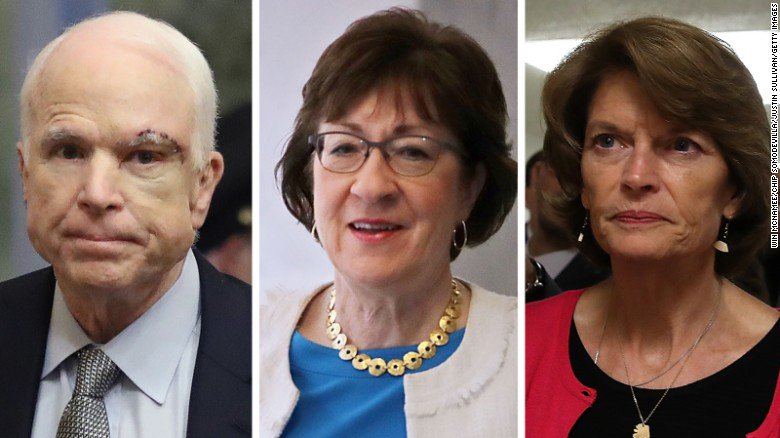 Republican Sens. John McCain, Susan Collins and Lisa Murkowski join Democrats to oppose the GOP's Obamacare repeal cnn.it/2v4L76T