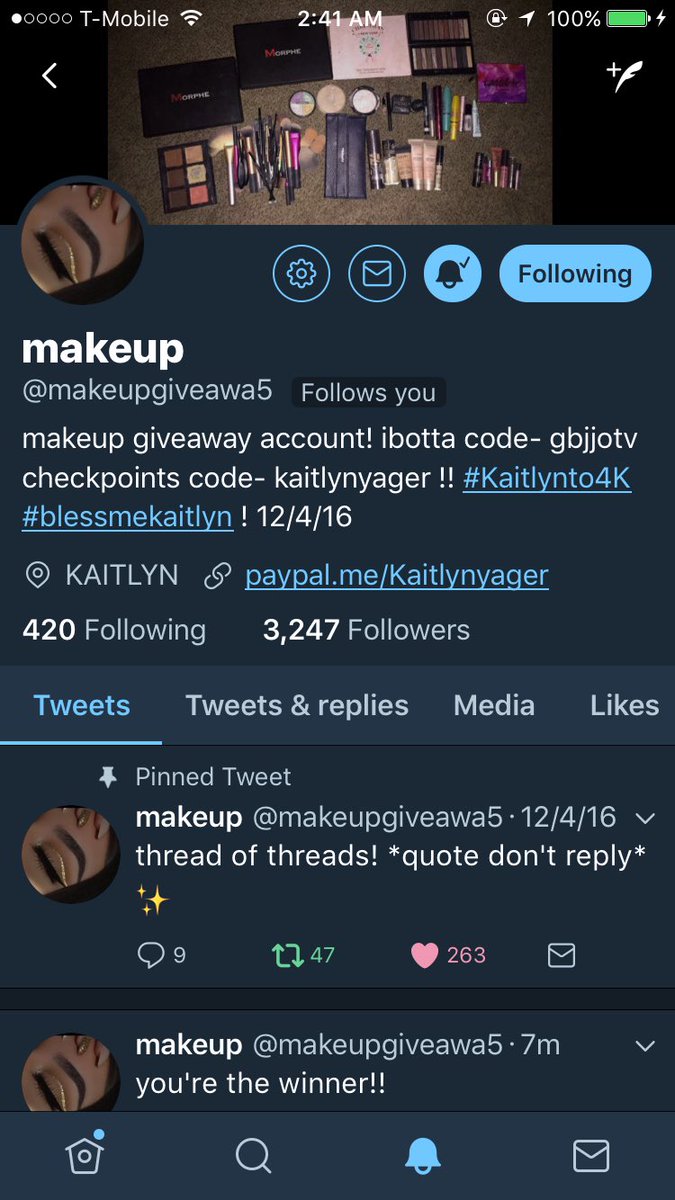 Kattie_katte's tweet photo. @makeupgiveawa5 Thankyou so much for both the follow &amp; the money this would go towards the money im saving to see my bf for 2anniversarry❤️ https://t.co/zk8ZUbmE7z
