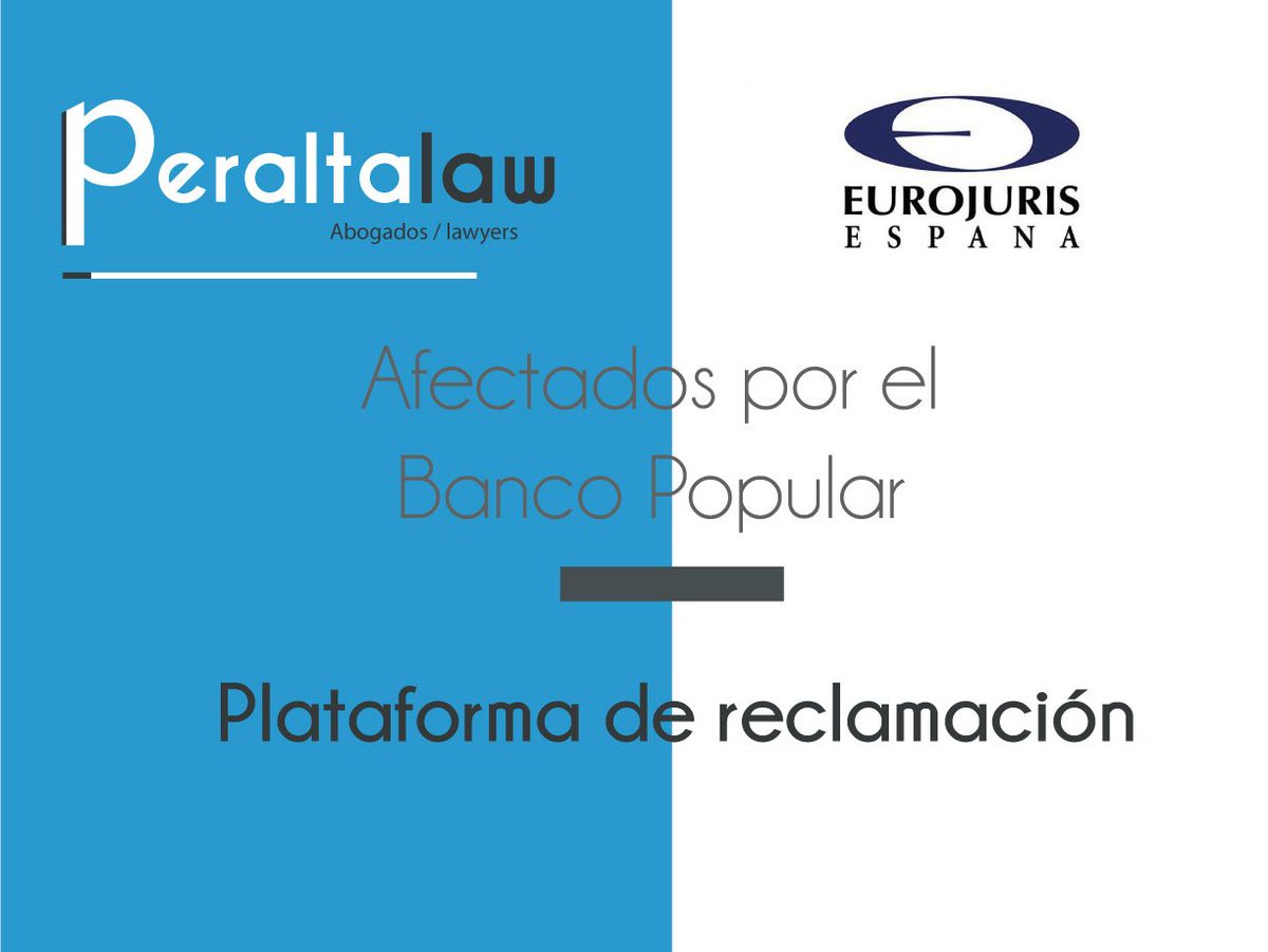 PeraltaLaw's tweet photo. Si eres uno de los perjudicados por el #BancoPopular ➡ tratamos tu caso de forma personalizada para #reclamar tu dinero 💸  #Eurojuris https://t.co/QDq8n9TkEc