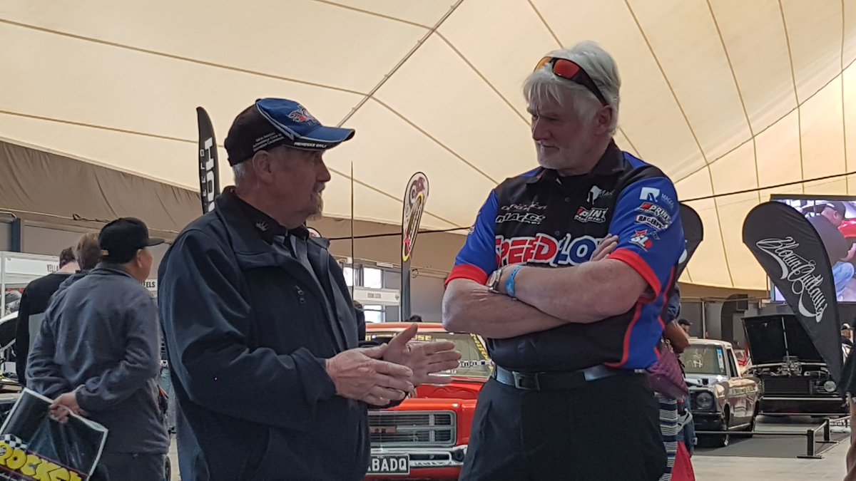 RachelleSplatt's tweet photo. Two legendary aussies: Dad and fellow Drag Racer Robert Maggs shown here at the MotorEx 2016 event when I revealed my comeback. https://t.co/hV1gq3GKCG