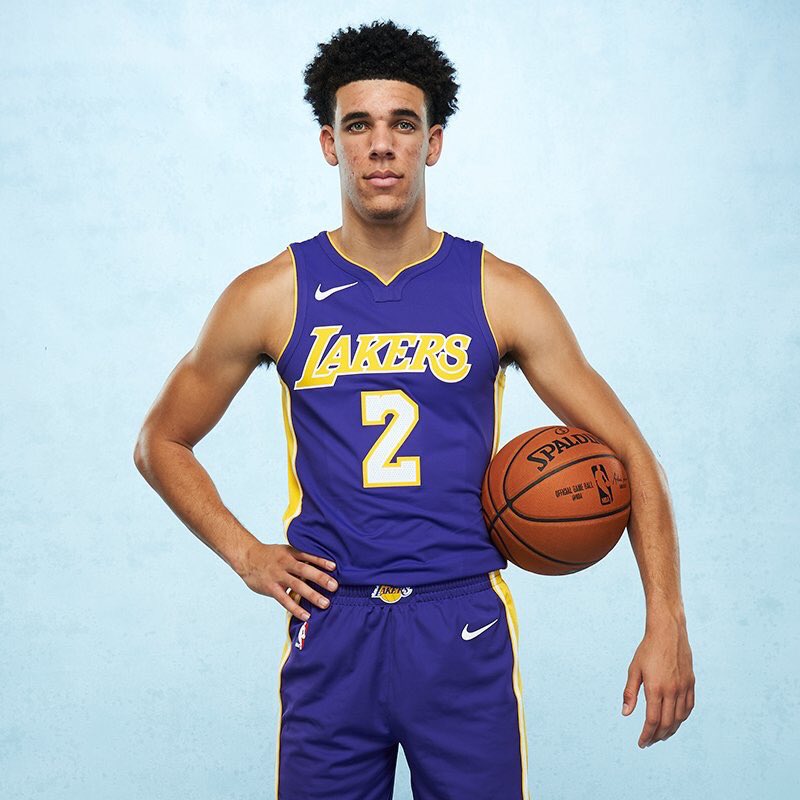 Lonzo Ball rocking the new Nike Lakers jerseys. 