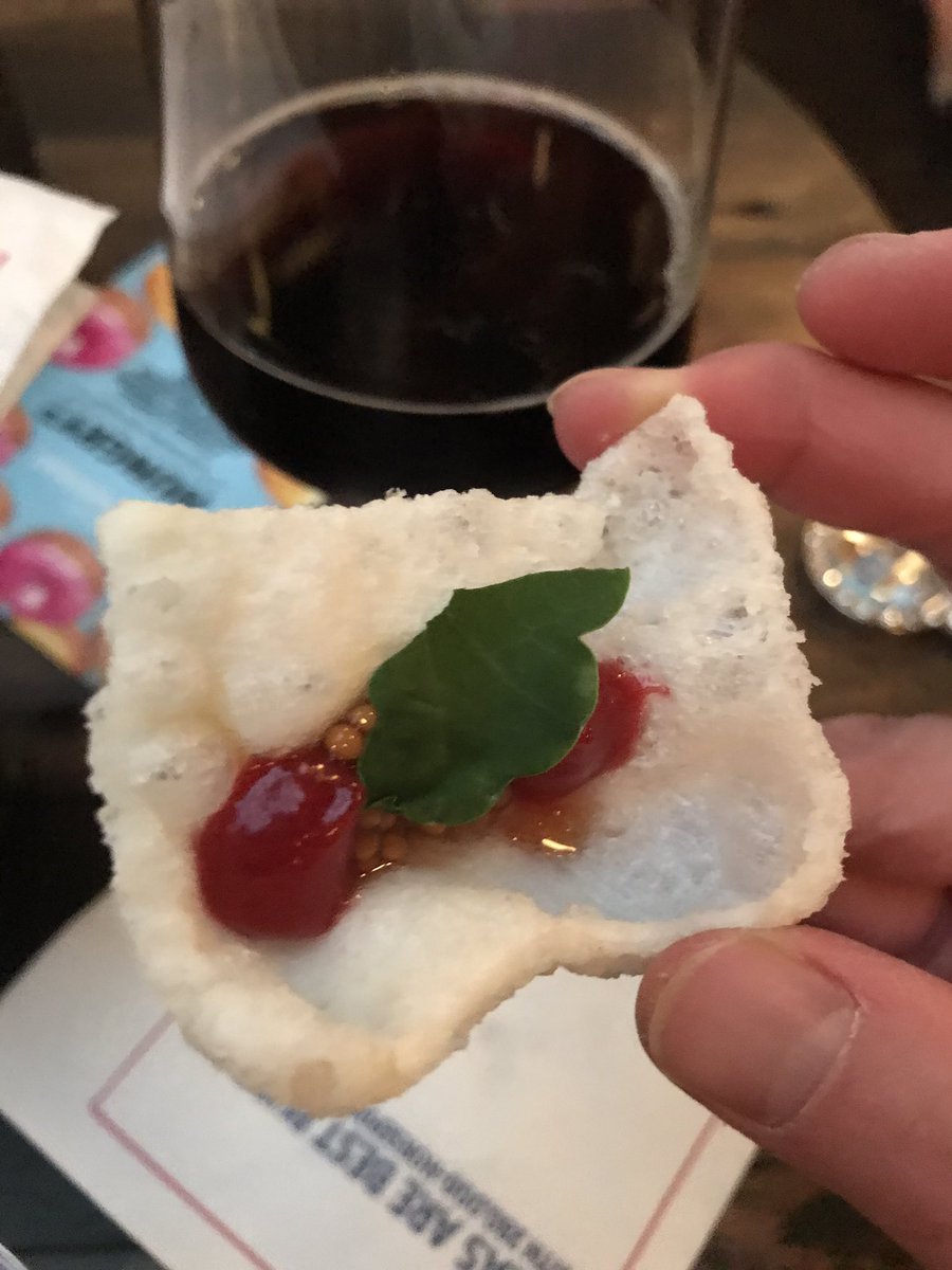 Salanth's tweet photo. The @MachineHouse Dark Mild is a Classic British style. Paired with a cheese "cracker", sour cherry & whole mustard! #DeltaLaunchpad #beer https://t.co/kcuHWMBzKe