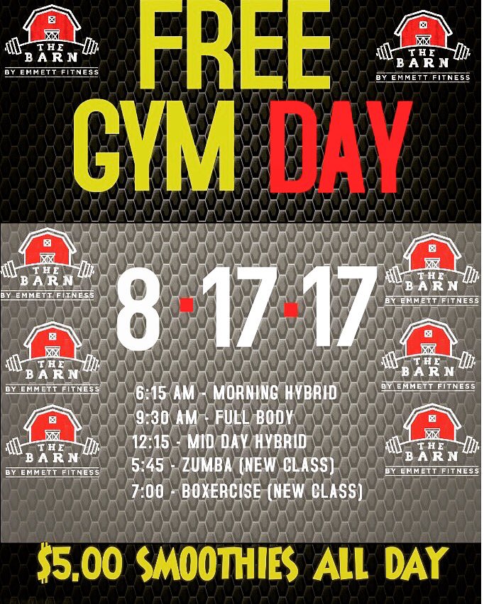 On Thursday August 17th, The Barn will be hosting a "FREE GYM DAY". This is an open house to anyone who would like to try us out!