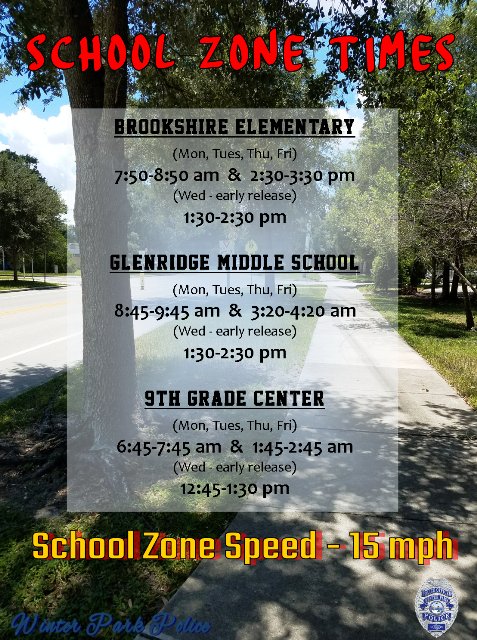 MONDAY school starts - we will be out. Please obey the school zone limit (15 mph) &amp; don't drive distracted. Let's keep our kids safe! #WPPD