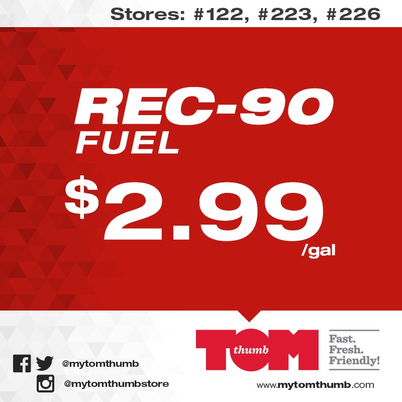 mytomthumb's tweet photo. To help you plan your weekend fun, here are the latest #REC90 fuel prices. #sharingiscaring #mytomthumb https://t.co/Qnhrs4H9GZ