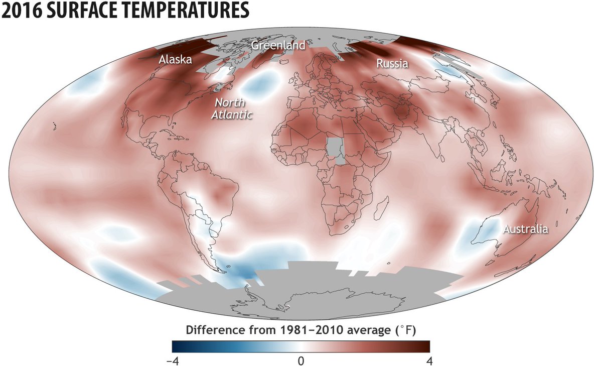 NOAAClimate's tweet photo. 2016 surpassed 2015 as the warmest year in 137 years of recordkeeping, #StateoftheClimate. See more highlights: https://t.co/l8U31heltb https://t.co/pdzYT17WEd