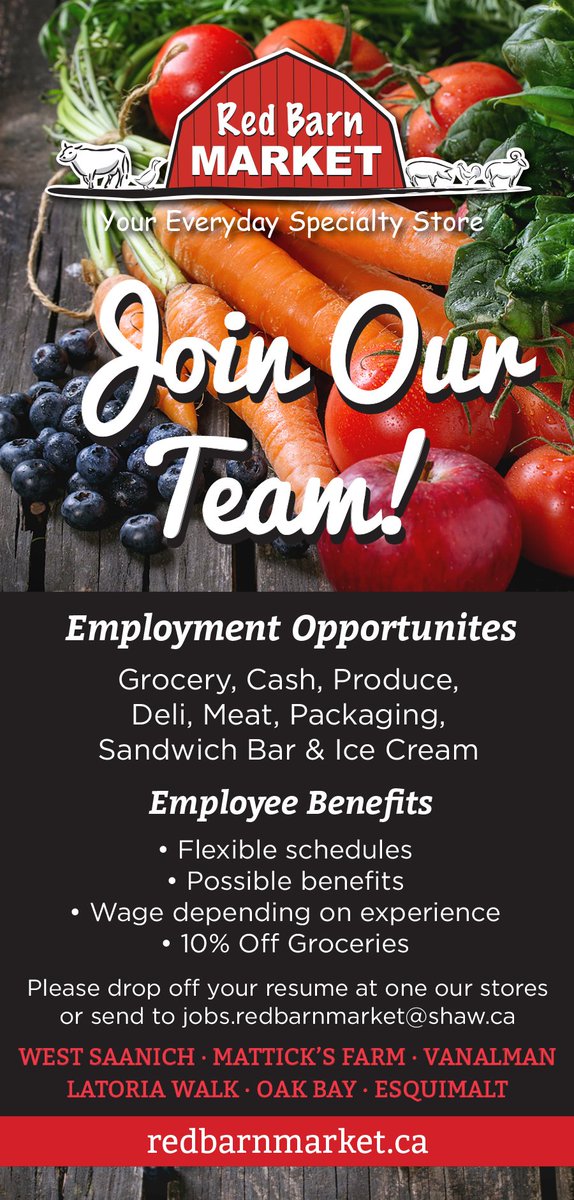 SocMedGirlyyj's tweet image. #yyj, @RedBarnMarkets is hiring: Deli,Produce,Meat,Grocery,IceCream,SandwichBar - yummy jobs redbarnmarket.ca/job-posting-ge…