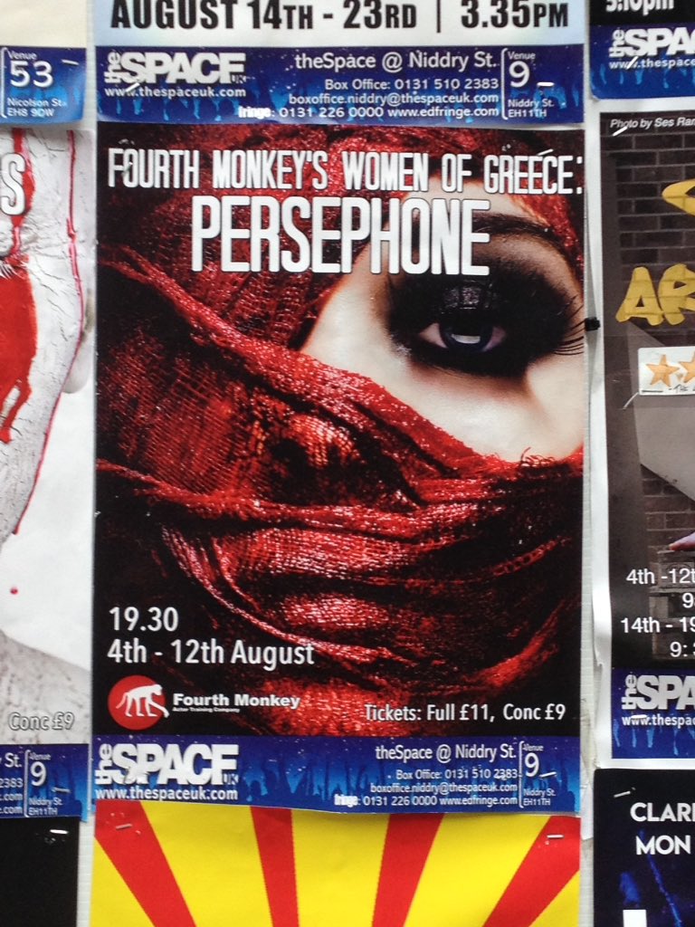 UoNClassics's tweet photo. @FourthMonkeyTC play 2 uses #persephone #myth as springboard for rather grim tale of mothers & daughters #LynnInEdinburgh https://t.co/zbOXr5hinK