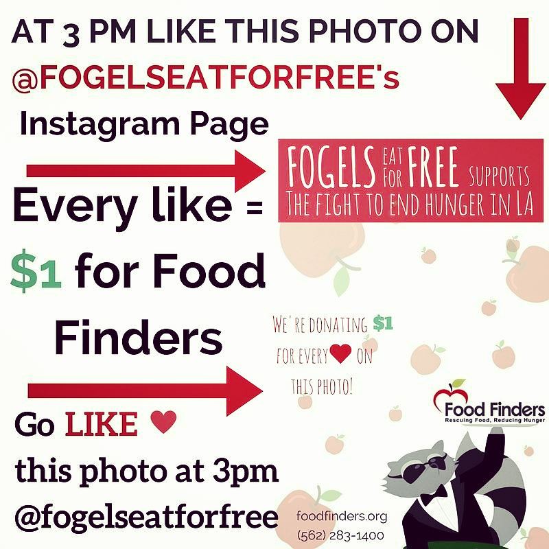 FoodFindersinc's tweet photo. Our #Instaraiser is 2 hrs away! Head to Insta and like the specific photo displayed above on @fogelseatforfree account. Every ❤ = $1 Thx!! https://t.co/usYbensm7h