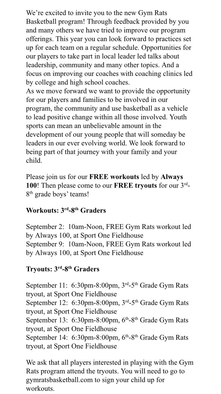 Gym Rats to Begin September 12th