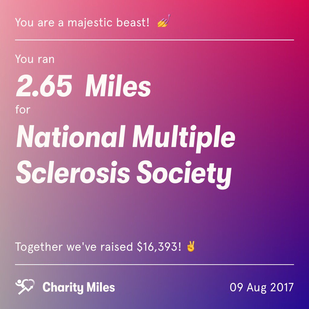 runningjlady's tweet photo. 2.6 @CharityMiles for @mssociety. Thx @ThriveMkt for sponsoring me! https://t.co/xUDcpzsNCm https://t.co/1sl8RKHm8E
